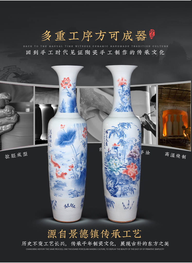 Jingdezhen blue and white porcelain hand - made ceramics of large vases, new Chinese style hotel furnishing articles to heavy large villa
