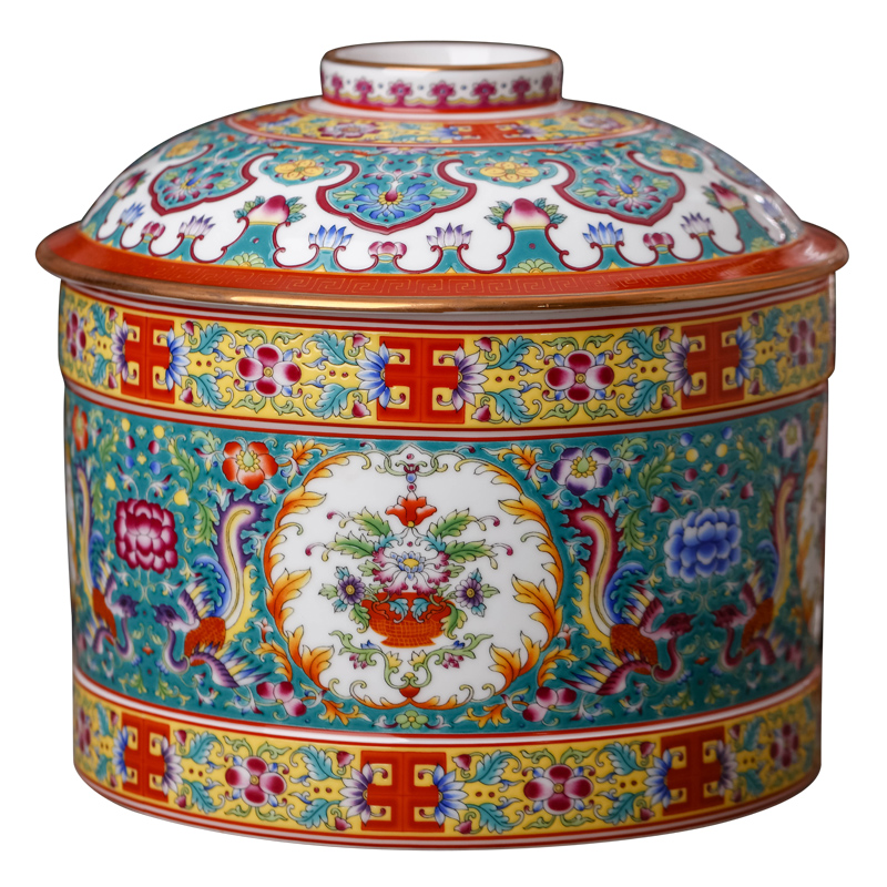 Jingdezhen ceramic colored enamel caddy fixings wake pu 'er tea cake jar with cover seal moisture large storage tank