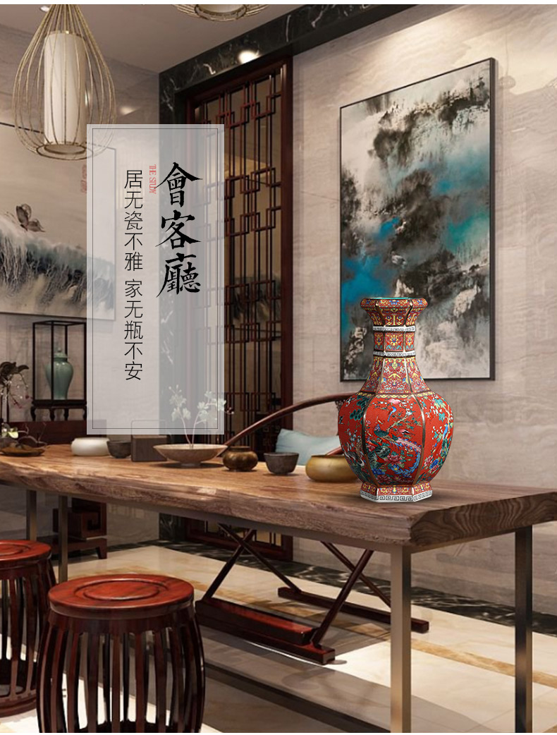 Jingdezhen ceramics imitation qianlong colored enamel vase sitting room home decoration wine rich ancient frame handicraft furnishing articles