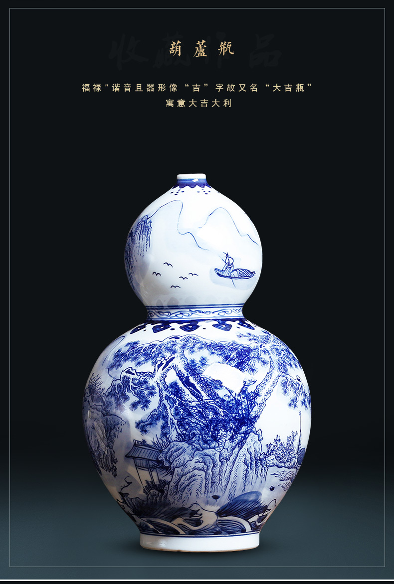 Jingdezhen ceramics manual landscape paintings of blue and white porcelain vase flower arranging new Chinese style living room home furnishing articles