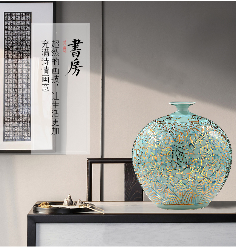 Jingdezhen ceramics by hand shadow see big blue glaze vase sitting room decoration of Chinese style office furnishing articles