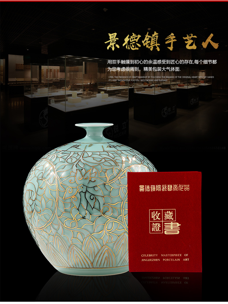 Jingdezhen ceramics by hand shadow see big blue glaze vase sitting room decoration of Chinese style office furnishing articles