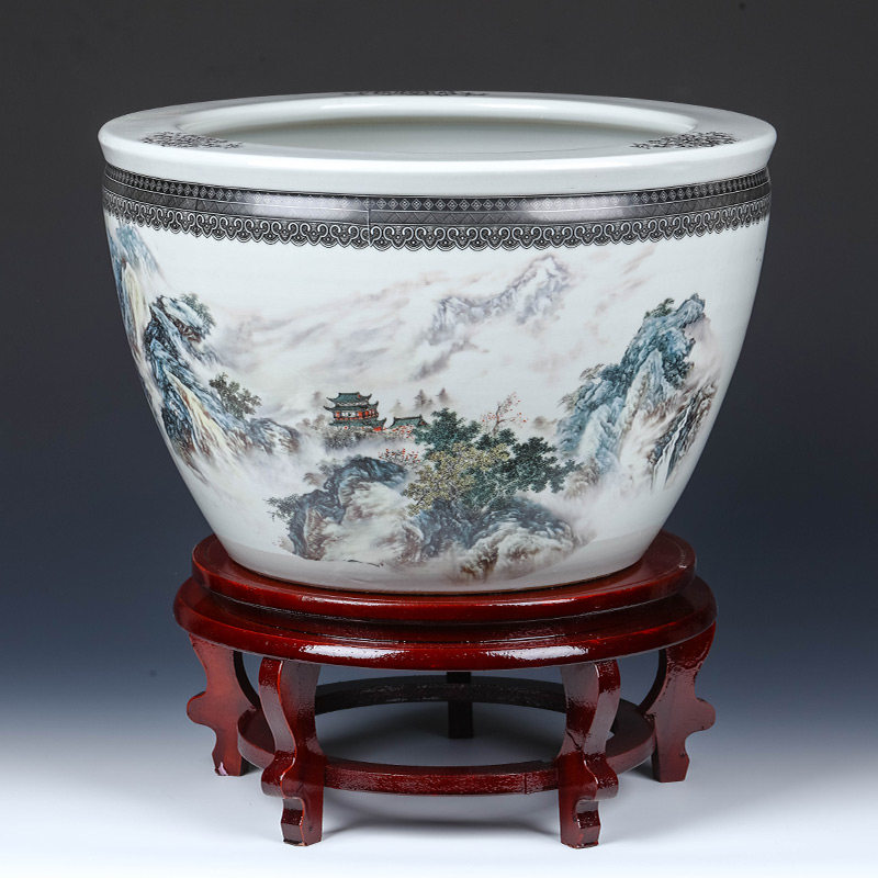 Jingdezhen ceramic big fish tank goldfish tank turtle tank Water lily basin Lotus tank King-size living room Feng Shui decoration