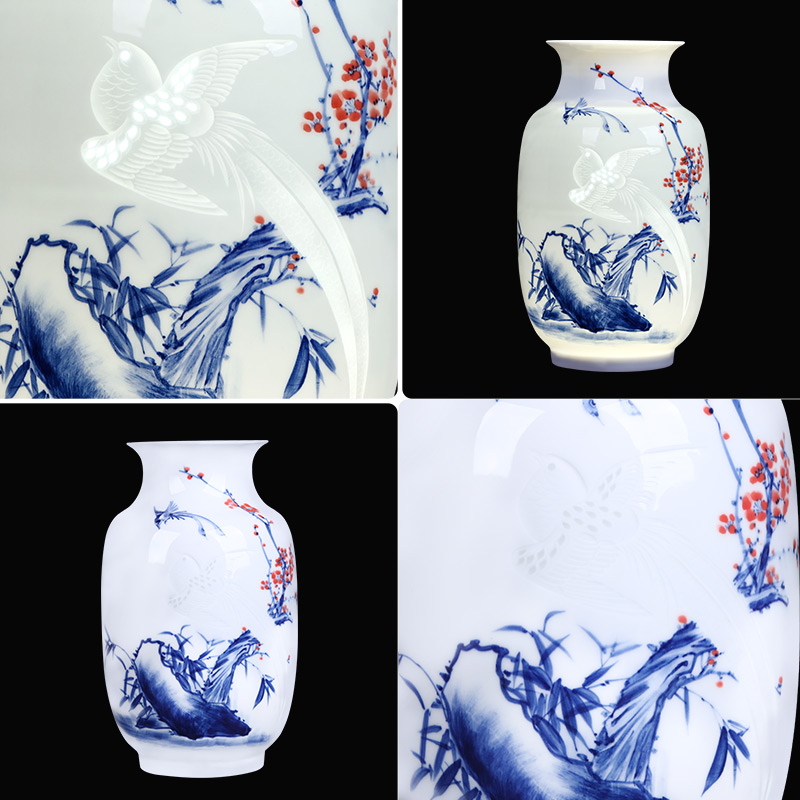 Jingdezhen ceramics famous master hand made blue and white porcelain vases, flower arranging new Chinese style living room decorations furnishing articles