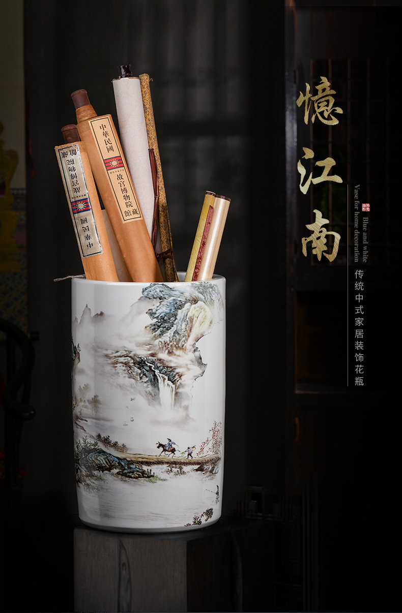 Jingdezhen ceramic painting and calligraphy cylinder Chinese calligraphy and painting scroll cylinder cylinder study to receive a large sitting room ground adornment furnishing articles