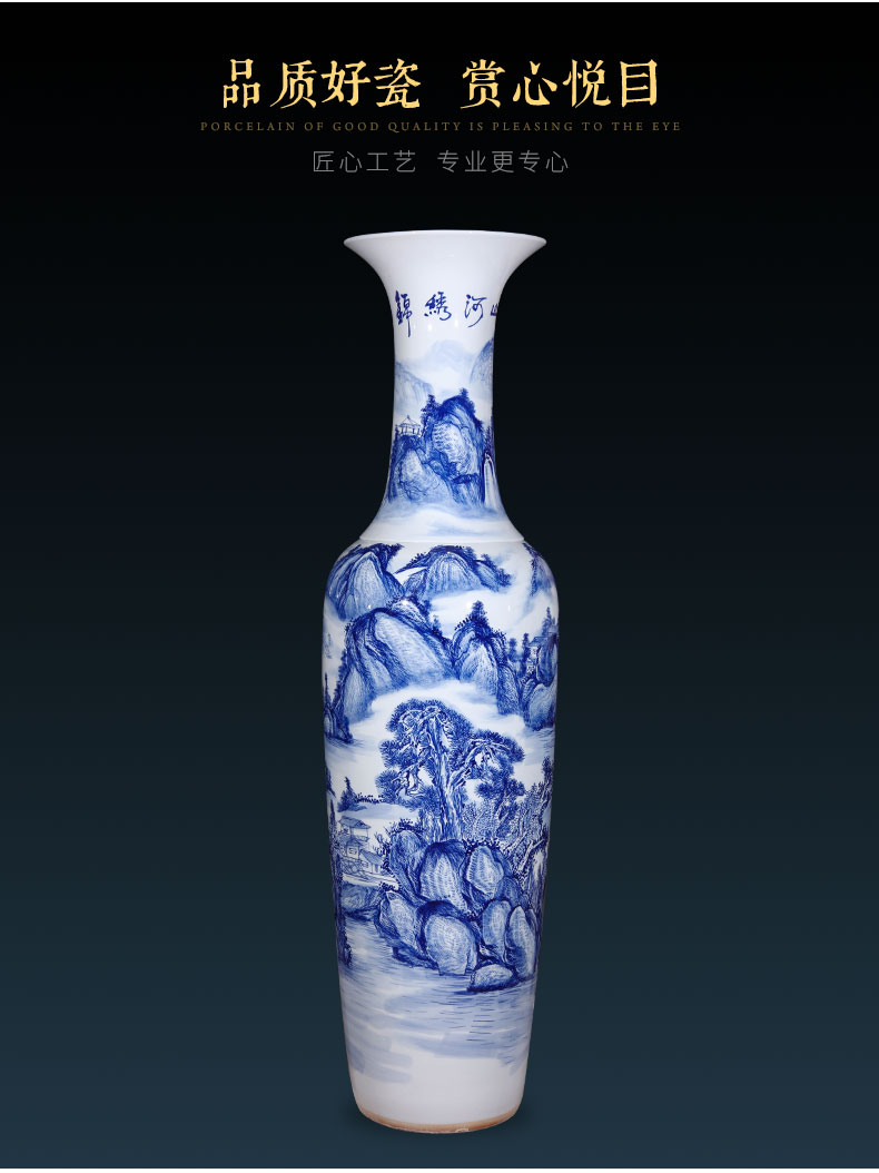 Jingdezhen ceramics hand - made archaize of large blue and white porcelain vase Chinese style living room hotel villa decorations