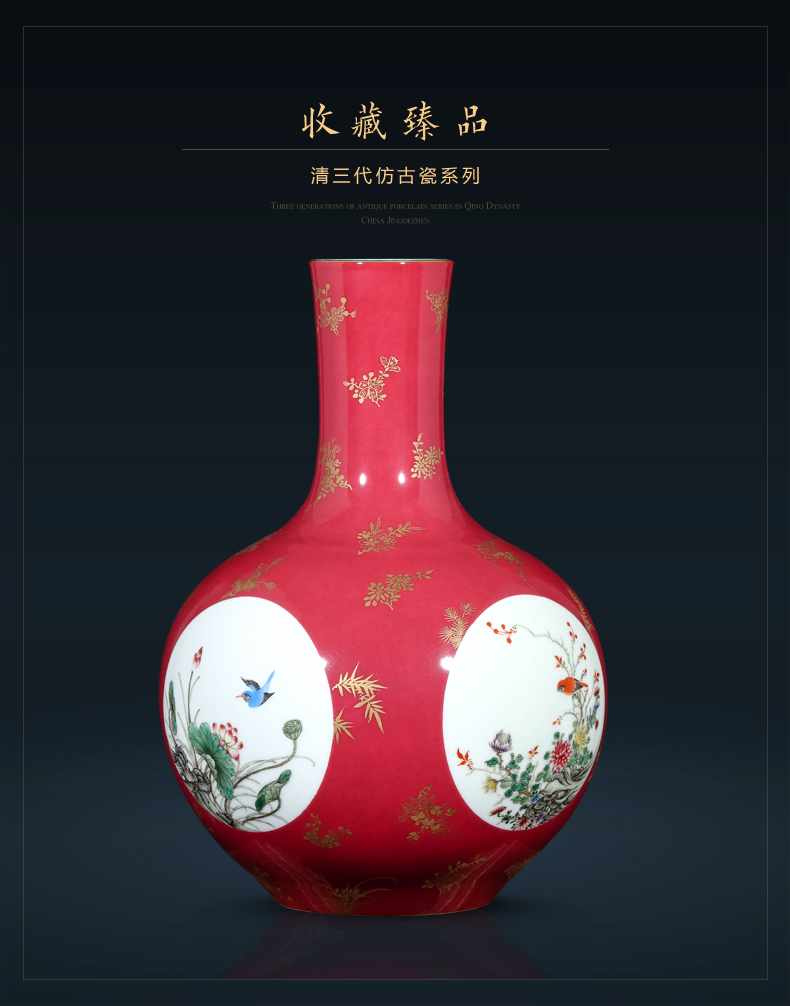 Manual hand - made carmine jingdezhen ceramics powder enamel vase furnishing articles sitting room flower arranging Chinese style household ornaments