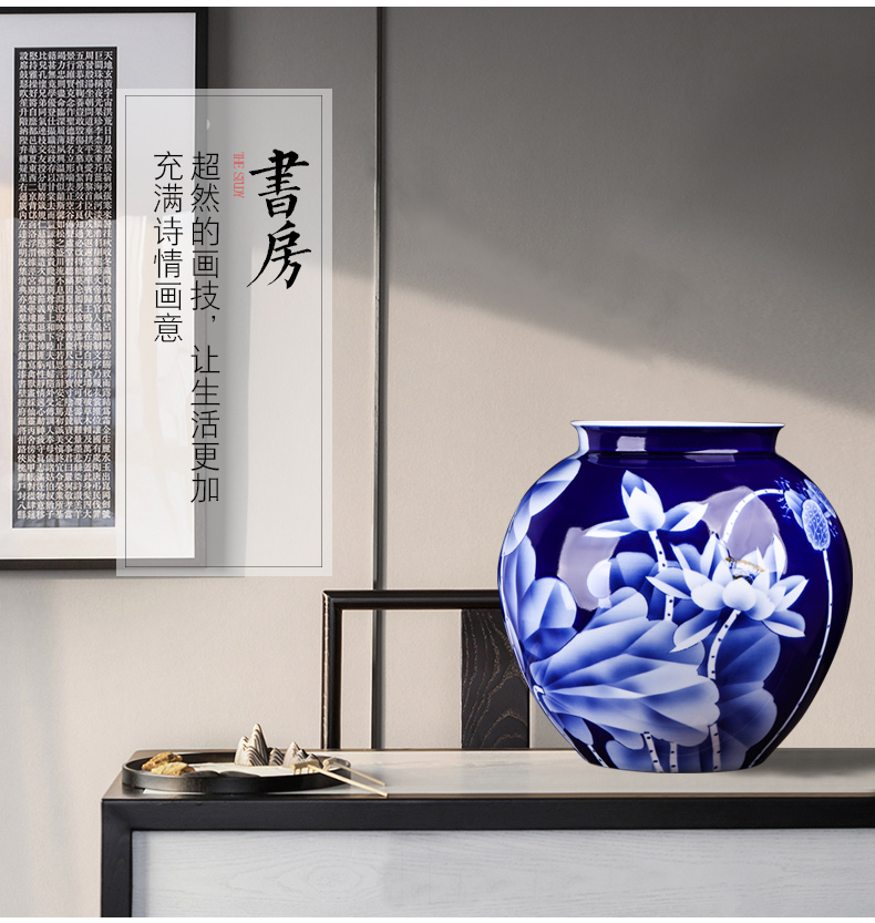 Jingdezhen ceramics by hand draw blue and white porcelain vase furnishing articles flower arranging Chinese style household adornment large living room