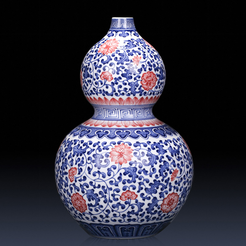Jingdezhen ceramics imitation qianlong year hand - made of blue and white gourd bottle of new Chinese style classical sitting room adornment is placed