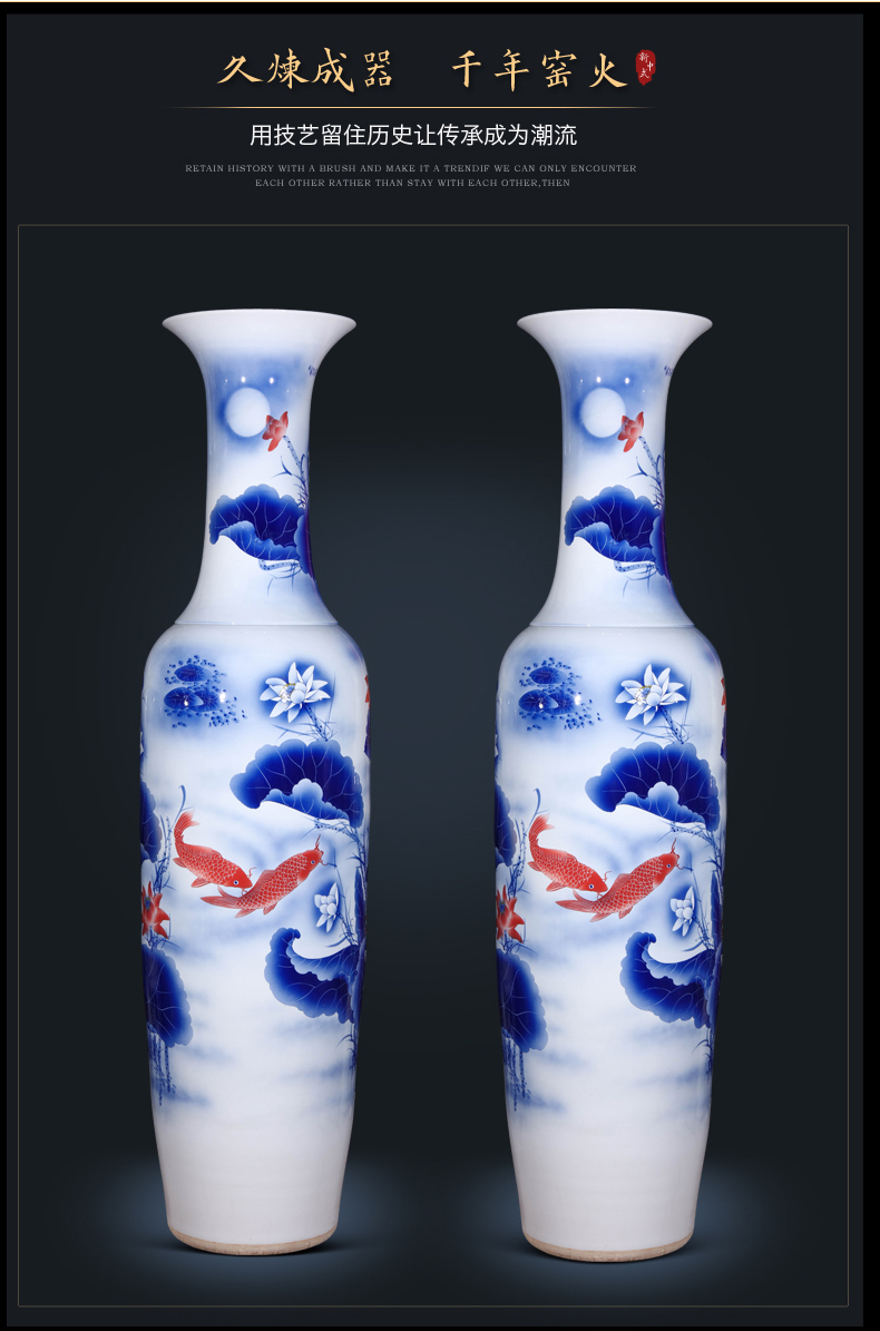 Jingdezhen ceramics hand - made large blue and white porcelain vase Chinese style household decorative furnishing articles to heavy large living room