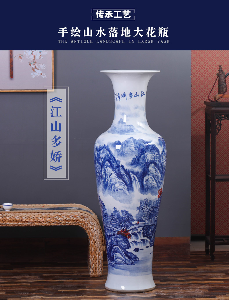 Jingdezhen ceramics hand - made large blue and white porcelain vase the opened new Chinese style living room TV cabinet decorative furnishing articles