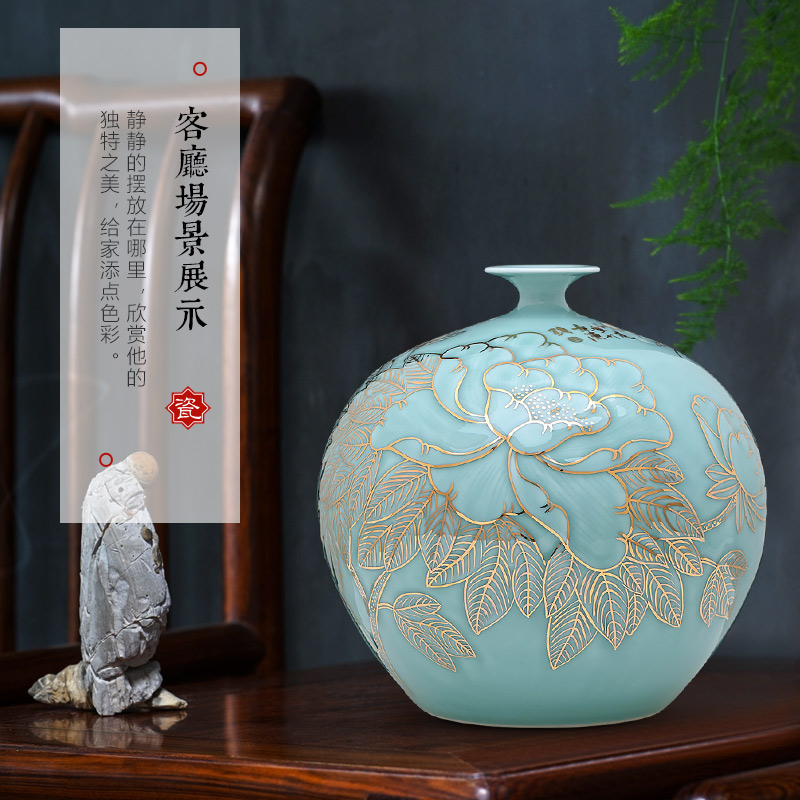 The Master of jingdezhen ceramics vase hand - made green glair see pomegranate sitting room adornment is placed large bottles of Chinese style