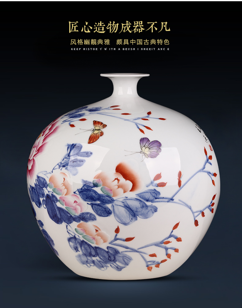 Jingdezhen ceramics masters hand made peony pomegranate vase Chinese style household adornment sitting room porch ark, furnishing articles