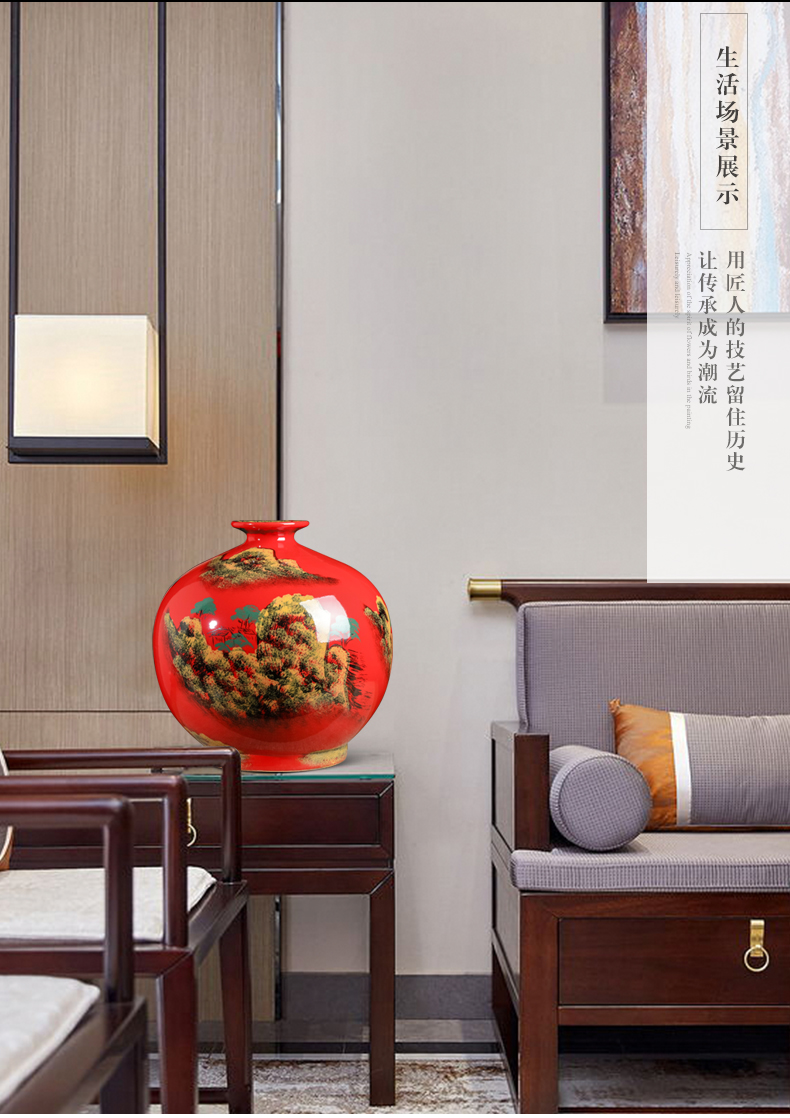 Jingdezhen ceramics China red vase hand - made decorations red pomegranate bottle of large sitting room office furnishing articles