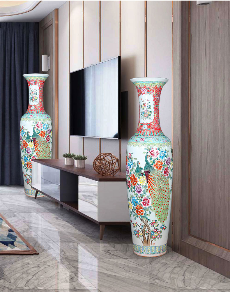 Jingdezhen ceramics hand - made pastel peacock figure of large vases, hotel, villa and courtyard decorations furnishing articles