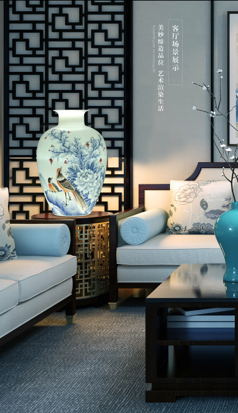 Jingdezhen ceramics hand - made of blue and white porcelain vases, the sitting room of Chinese style household decorations rich ancient frame handicraft furnishing articles