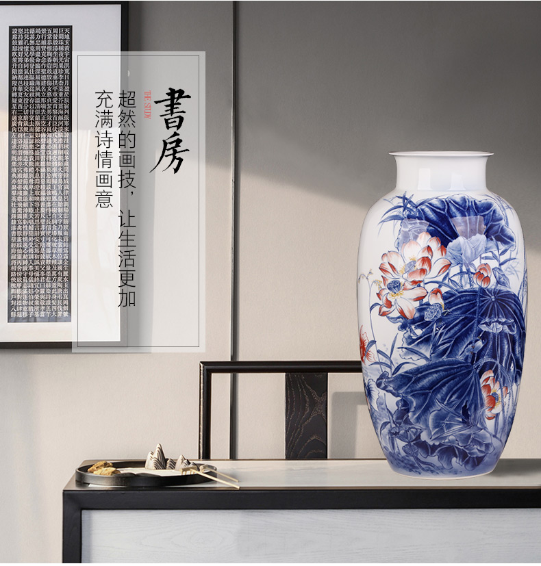 Jingdezhen ceramic masters hand - made furnishing articles sitting room blue and white porcelain vase flower arranging Chinese porcelain home decoration