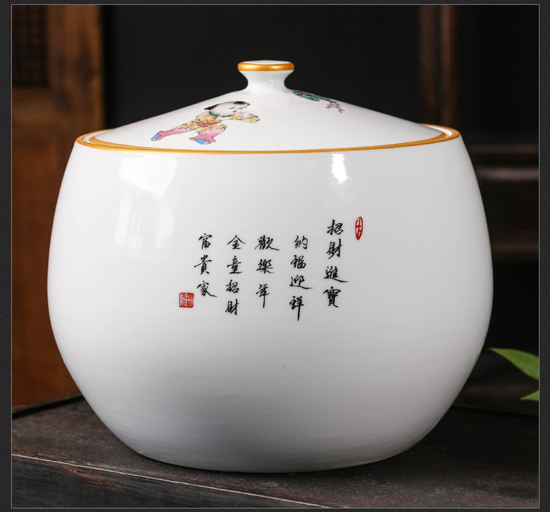 Jingdezhen ceramics a thriving business tea pot of new Chinese style household with cover sealing a large wake tea storage tank