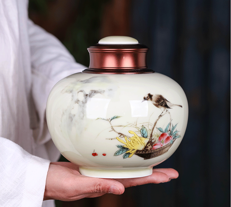 Jingdezhen ceramics caddy fixings large high - grade seal pot home tea one jin of household products storage tanks