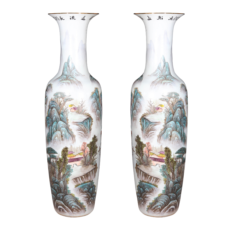 Jingdezhen ceramics hand - made pastel landscapes of large vase sitting room TV ark, the opened furnishing articles 1.2 meters