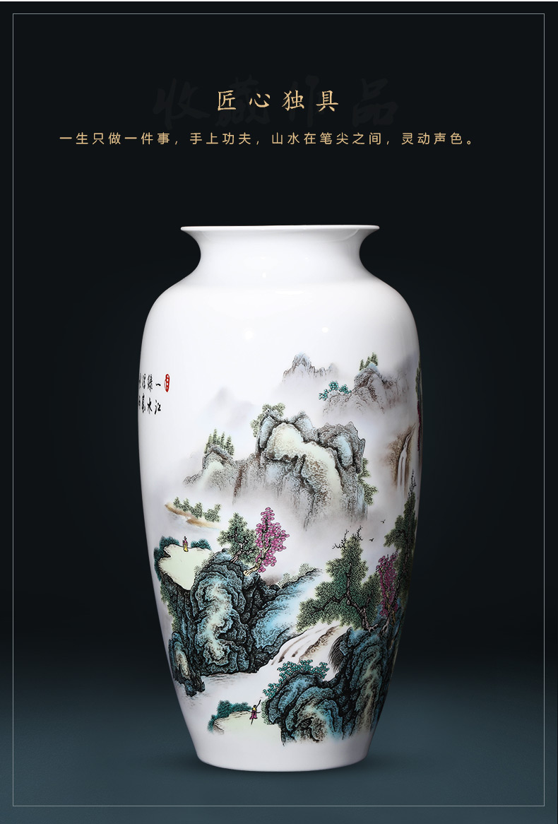 Jingdezhen ceramic vase furnishing articles flower arranging dried flowers pastel landscape painting Chinese style household adornment bedroom living room