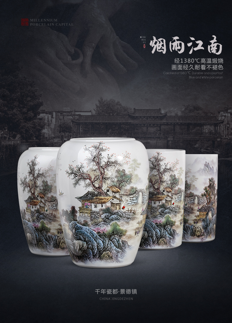 Jingdezhen ceramics painting and calligraphy tube calligraphy and painting scroll cylinder receive study of the sitting room decorate a large vase landing place