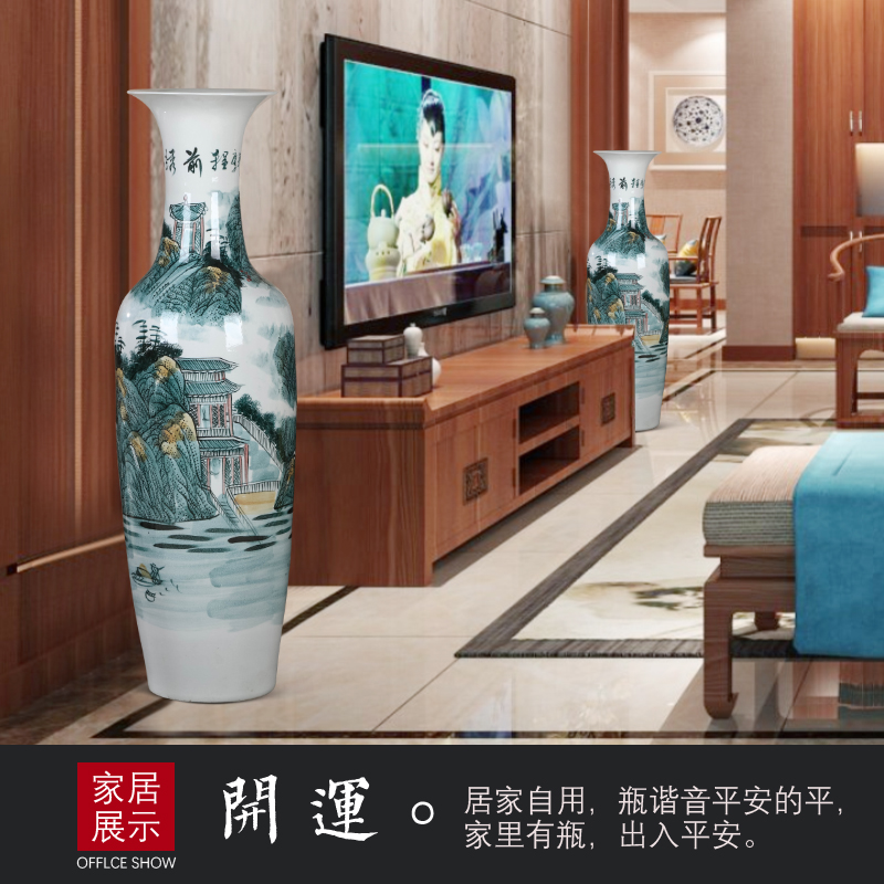 Jingdezhen ceramic hand - made of large Chinese blue and white porcelain vase hotel decoration office furnishing articles large living room