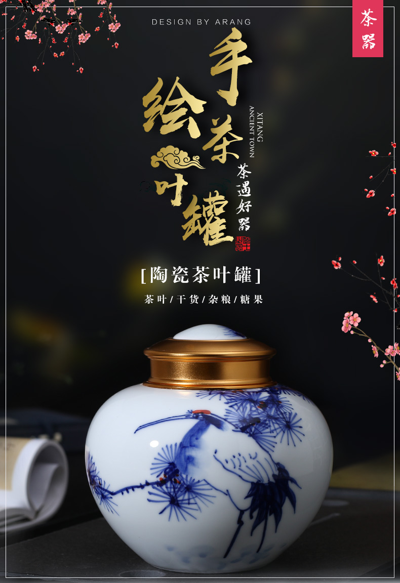 Jingdezhen ceramic tea pot hand - made seal pot store receives trumpet puer tea half jins of blue and white porcelain household