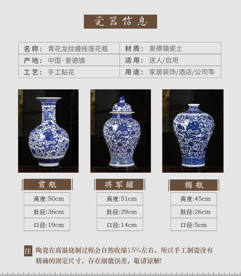 Chinese jingdezhen ceramics imitation GuLongWen blue and white porcelain vase, large living room TV cabinet porch decorate furnishing articles