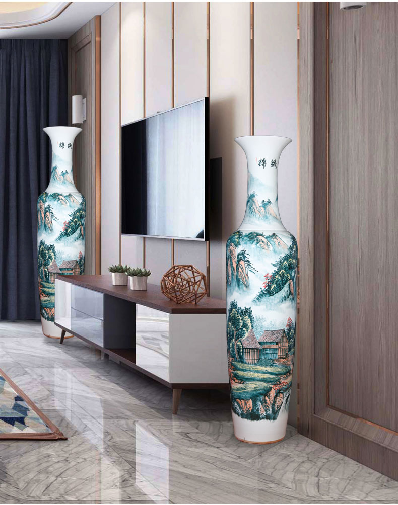 Jingdezhen ceramics hand - made Chinese landscape painting of large vase decoration to the hotel lobby villa large furnishing articles