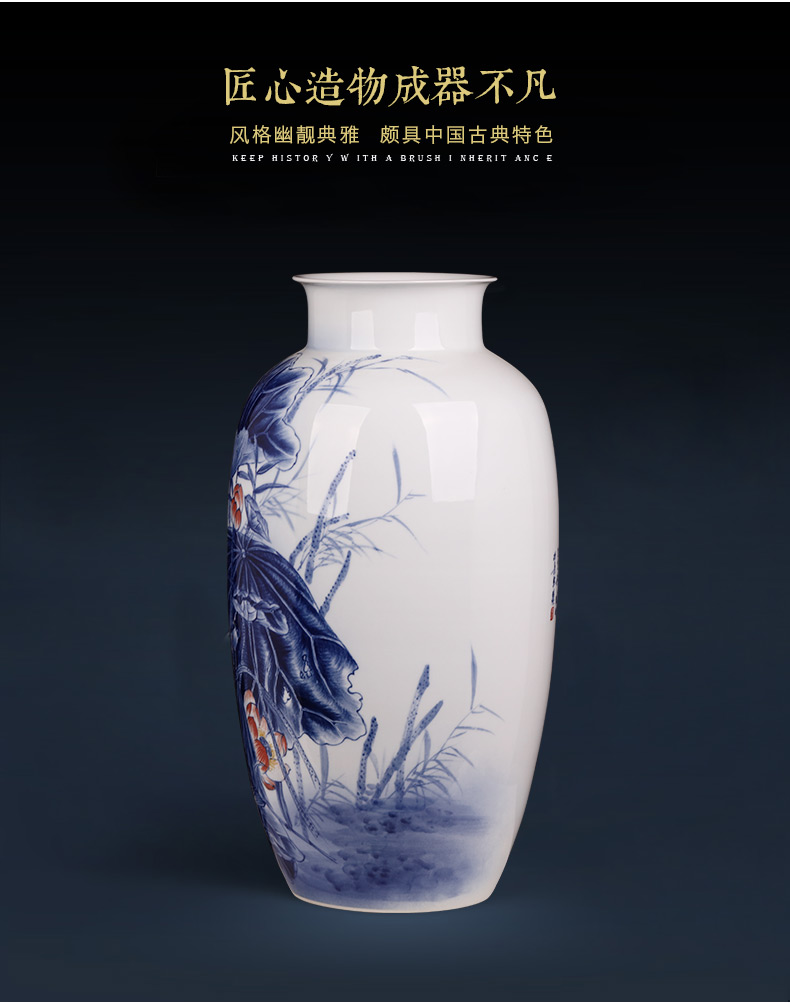 Jingdezhen ceramic masters hand - made furnishing articles sitting room blue and white porcelain vase flower arranging Chinese porcelain home decoration