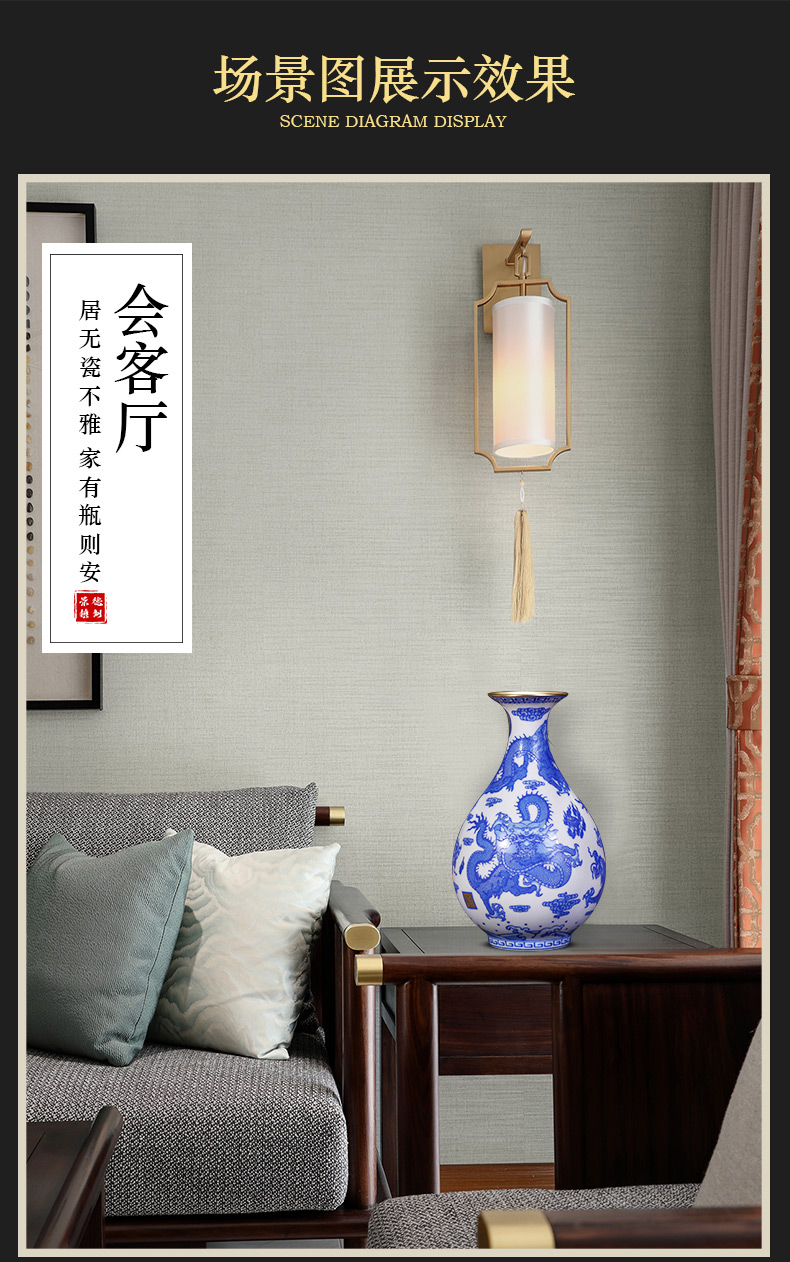 Jingdezhen ceramics imitation see colour blue and white dragon emperor qianlong floret bottle of Chinese style living room home furnishing articles