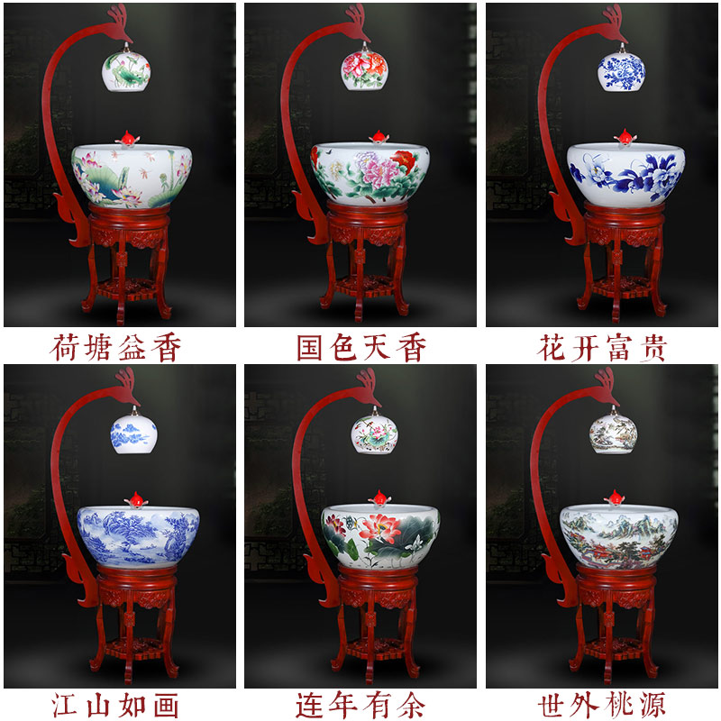 Jingdezhen ceramic aquarium oversized raising goldfish bowl Chinese circulation filter water indoor home sitting room with light