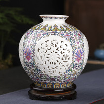 Jingdezhen ceramic pastel hollow thin tire pomegranate vase modern living room home decoration crafts ornaments