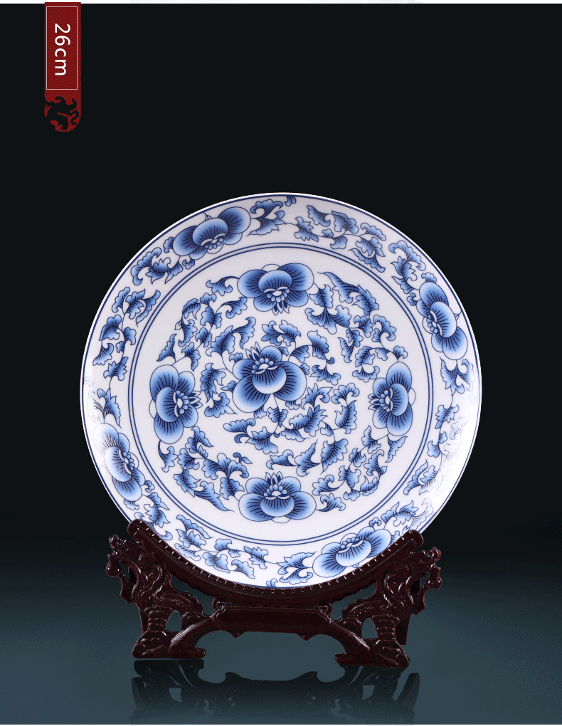 Jingdezhen ceramics Chinese blue - and - white decoration plate furnishing articles home sitting room porch background wall hang dish handicraft