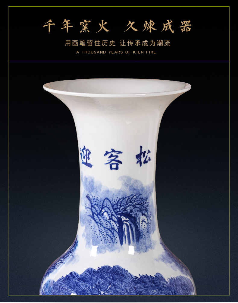 Jingdezhen ceramic large blue and white porcelain vase furnishing articles sitting room ground large new Chinese TV ark, housewarming ornaments