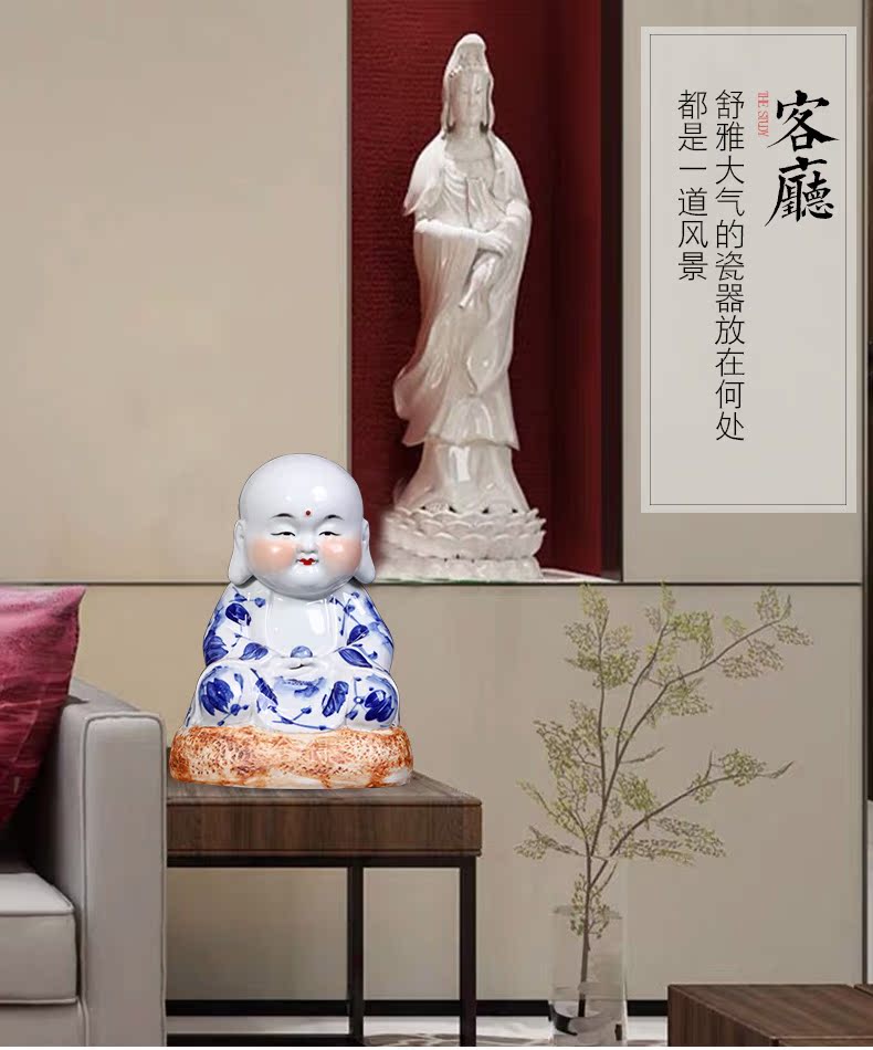 Jingdezhen ceramics hand - made of blue and white porcelain maitreya home furnishing articles, the sitting room porch decoration