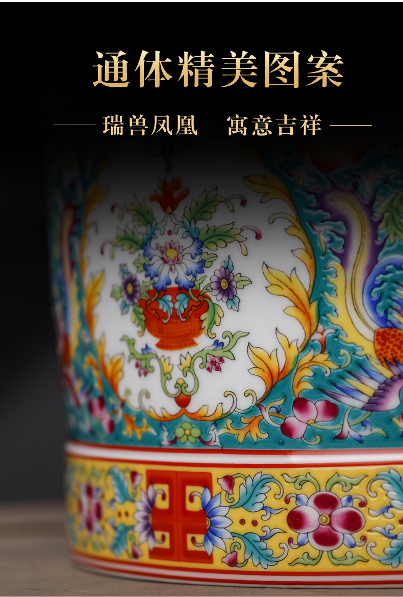 Jingdezhen ceramic colored enamel caddy fixings wake pu 'er tea cake jar with cover seal moisture large storage tank