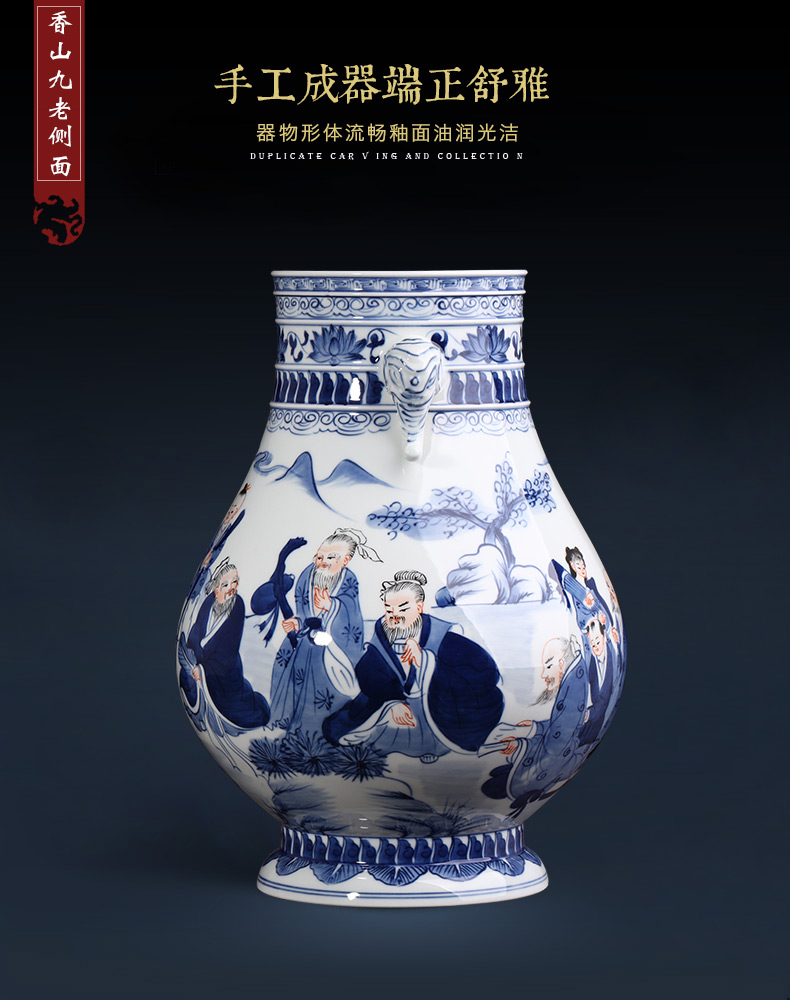 Jingdezhen ceramics hand - made antique blue and white porcelain vase furnishing articles sitting room flower arranging new Chinese style household ornaments
