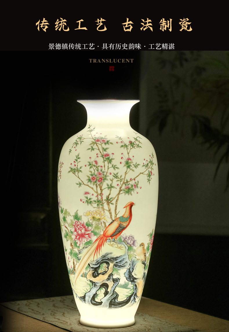 Jingdezhen ceramics powder enamel vase furnishing articles of Chinese style living room porch rich ancient frame flower arranging handicraft ornament