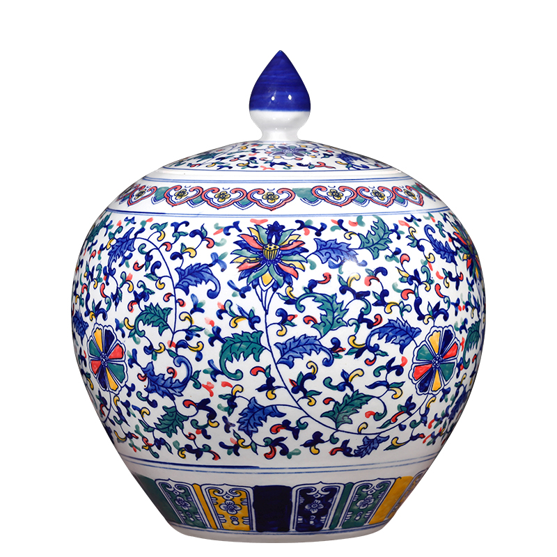Jingdezhen ceramics craft creative blue - and - white, colorful new Chinese style sitting room adornment is placed large storage tank