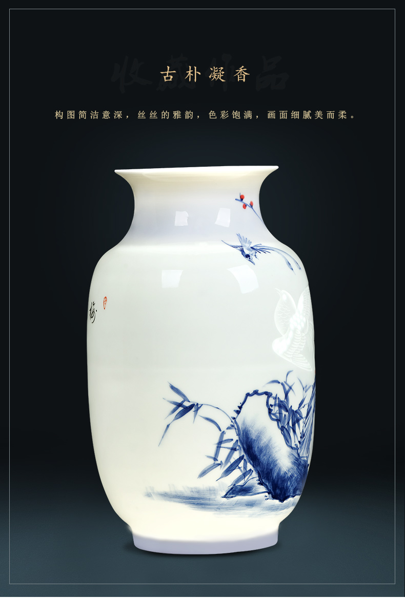 Jingdezhen ceramics famous master hand made blue and white porcelain vases, flower arranging new Chinese style living room decorations furnishing articles