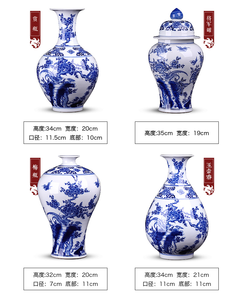 Jingdezhen ceramics hand - made archaize sitting room place, blue and white porcelain vase flower arranging Chinese style household decorative arts and crafts