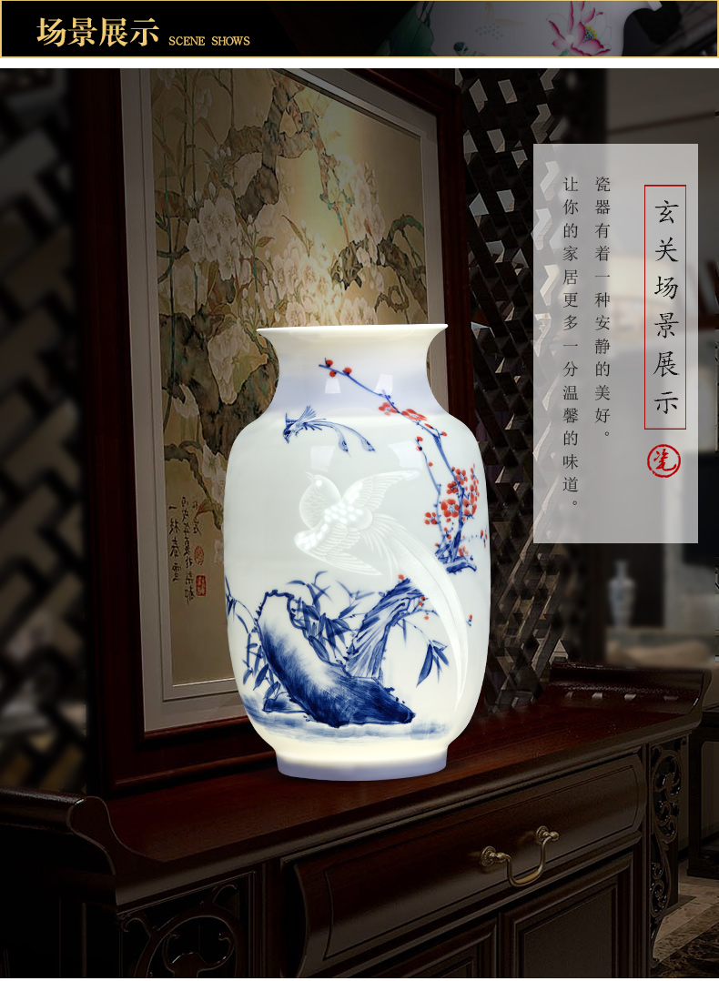 Jingdezhen ceramics famous master hand made blue and white porcelain vases, flower arranging new Chinese style living room decorations furnishing articles