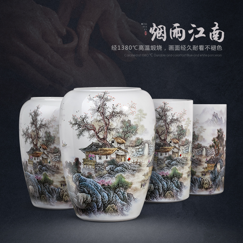 Jingdezhen ceramics painting and calligraphy tube calligraphy and painting scroll cylinder receive study of the sitting room decorate a large vase landing place