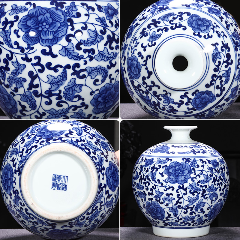 Jingdezhen ceramics glaze pomegranates of blue and white porcelain vase furnishing articles of modern Chinese style household adornment handicraft sitting room