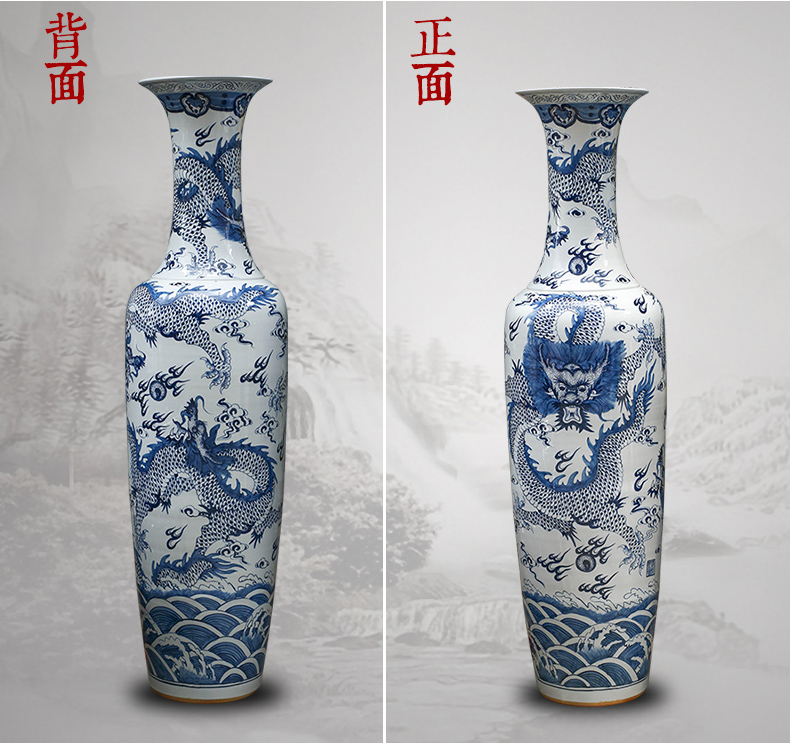 Jingdezhen ceramics antique blue - and - white hand - made dragon large vases, Chinese style villa hotel furnishing articles 1 meter 8