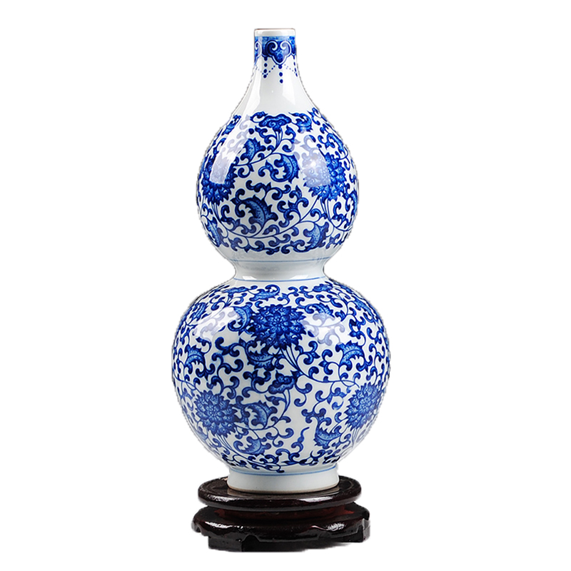 Jingdezhen ceramic vases, antique porcelain bound branch lotus gourd lucky wind and water bottles sitting room of Chinese style home furnishing articles