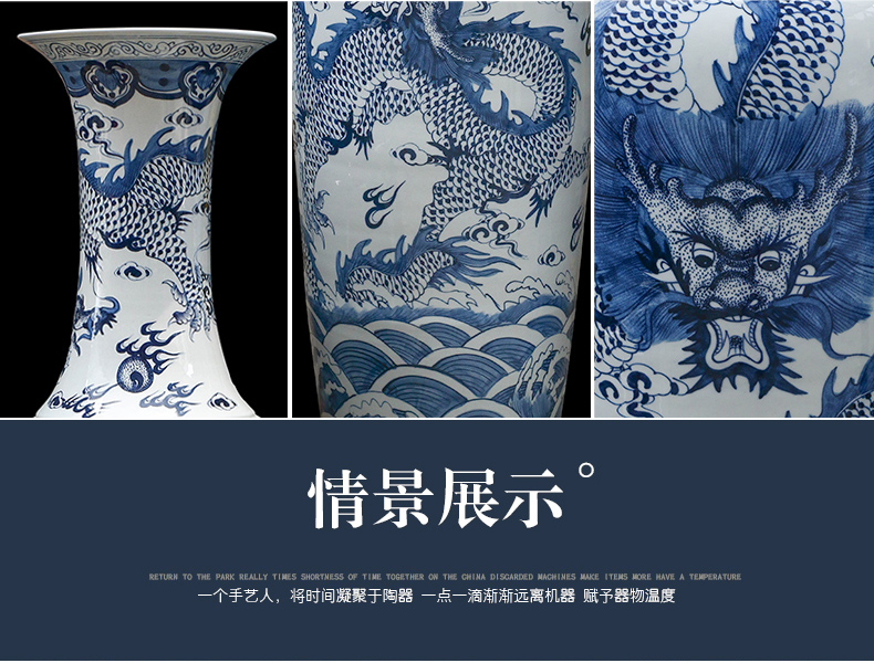 Jingdezhen ceramics antique blue - and - white hand - made dragon large vases, Chinese style villa hotel furnishing articles 1 meter 8