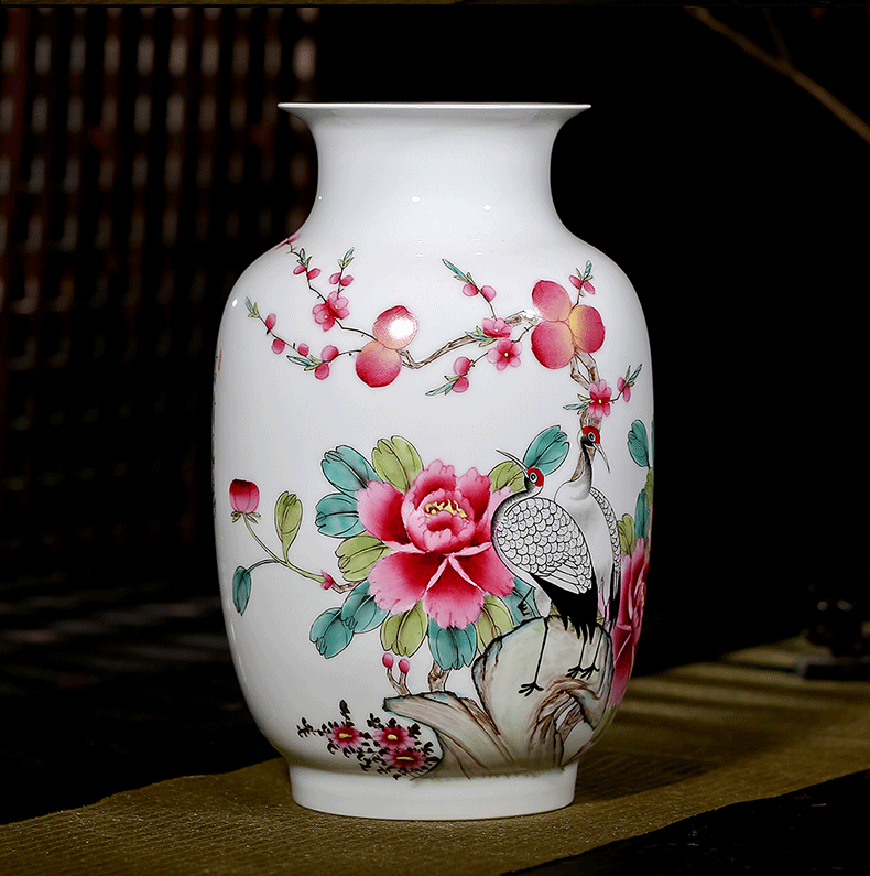 Jingdezhen ceramics famous master hand draw pastel wealth longevity vases, flower receptacle modern new Chinese style furnishing articles